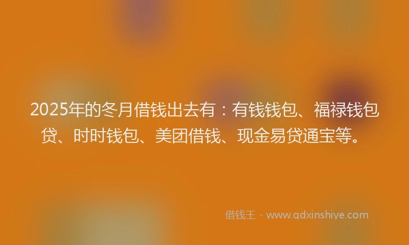 2025年的冬月借钱出去有：有钱钱包、福禄钱包贷、时时钱包、美团借钱、现金易贷通宝等。