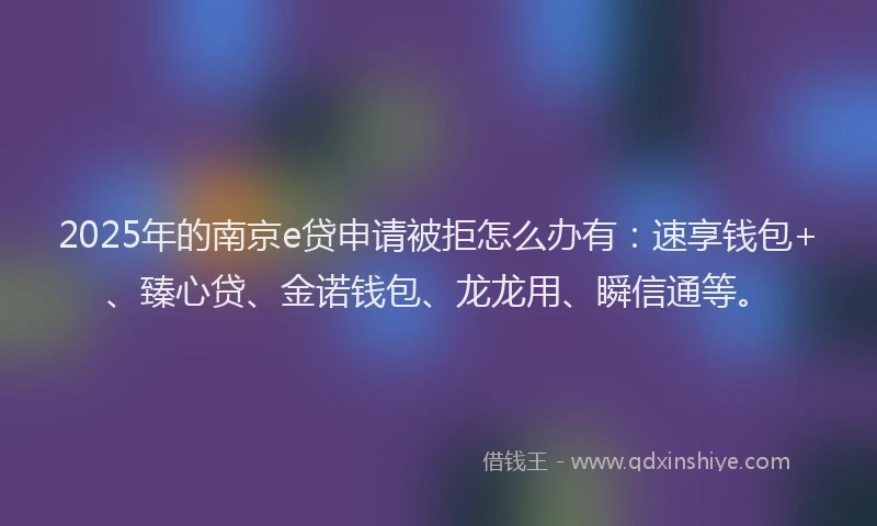 2025年的南京e贷申请被拒怎么办有：速享钱包+、臻心贷、金诺钱包、龙龙用、瞬信通等。
