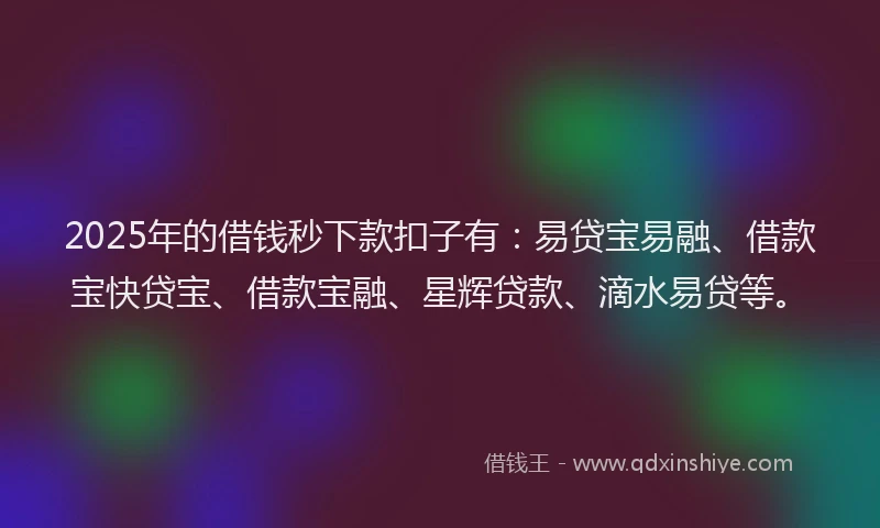 2025年的借钱秒下款扣子有：易贷宝易融、借款宝快贷宝、借款宝融、星辉贷款、滴水易贷等。