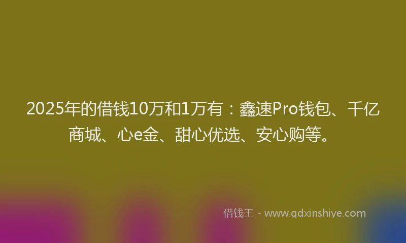 2025年的借钱10万和1万有：鑫速Pro钱包、千亿商城、心e金、甜心优选、安心购等。
