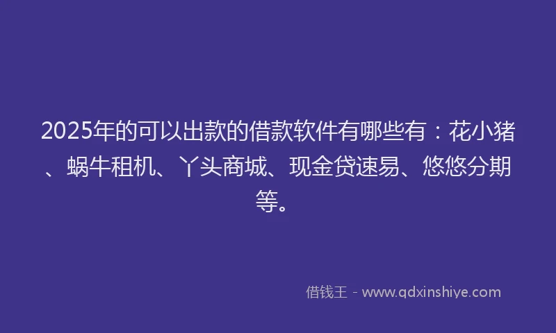 2025年的可以出款的借款软件有哪些有：花小猪、蜗牛租机、丫头商城、现金贷速易、悠悠分期等。