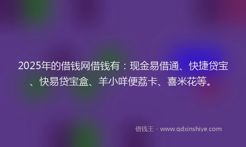 2025年的借钱网借钱有：现金易借通、快捷贷宝、快易贷宝盒、羊小咩便荔卡、喜米花等。