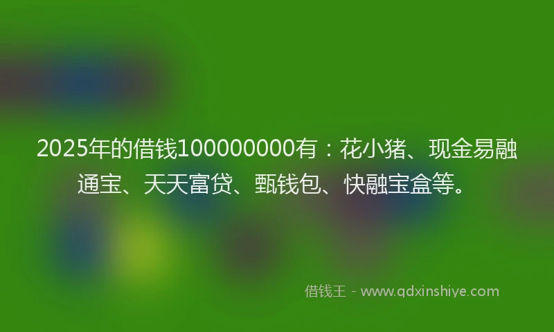 2025年的借钱100000000有：花小猪、现金易融通宝、天天富贷、甄钱包、快融宝盒等。