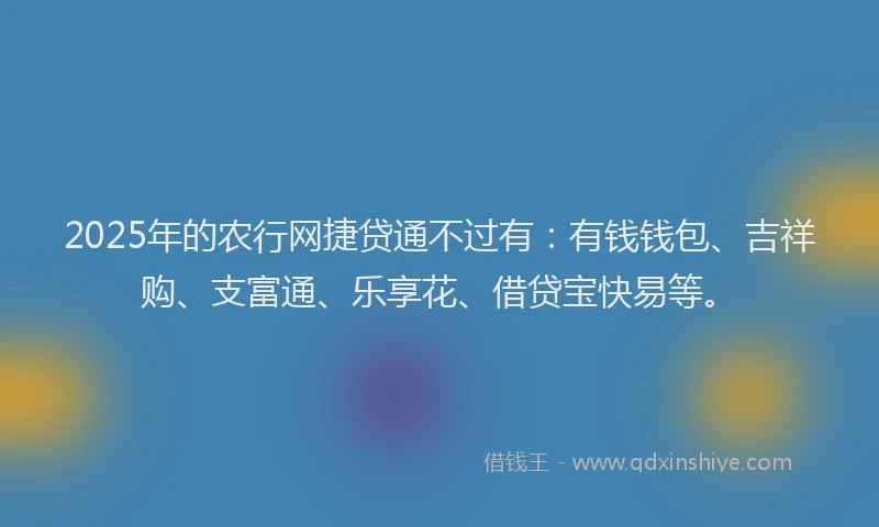2025年的农行网捷贷通不过有：有钱钱包、吉祥购、支富通、乐享花、借贷宝快易等。