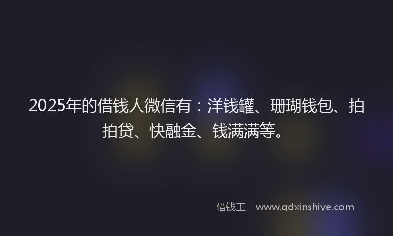 2025年的借钱人微信有：洋钱罐、珊瑚钱包、拍拍贷、快融金、钱满满等。