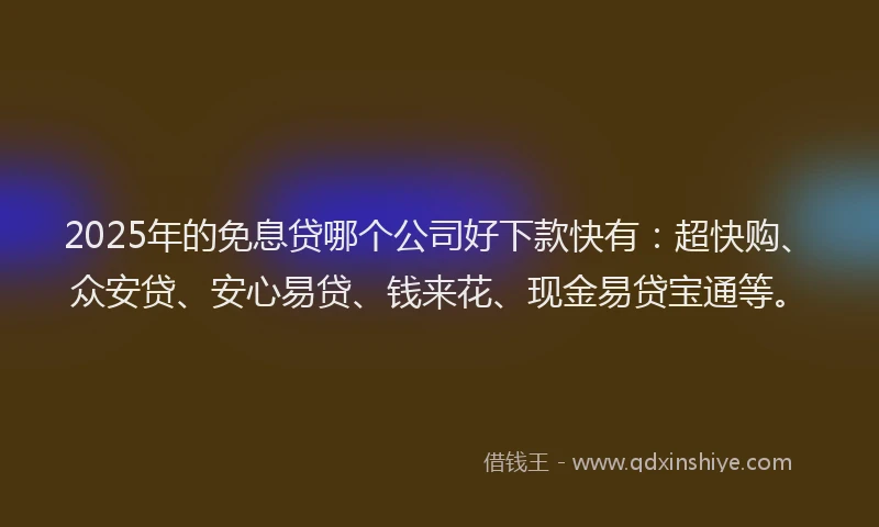 2025年的免息贷哪个公司好下款快有：超快购、众安贷、安心易贷、钱来花、现金易贷宝通等。
