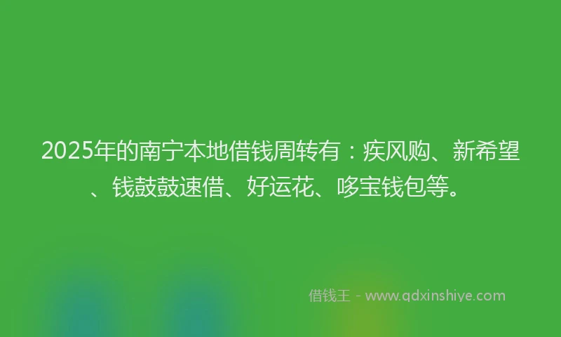 2025年的南宁本地借钱周转有：疾风购、新希望、钱鼓鼓速借、好运花、哆宝钱包等。