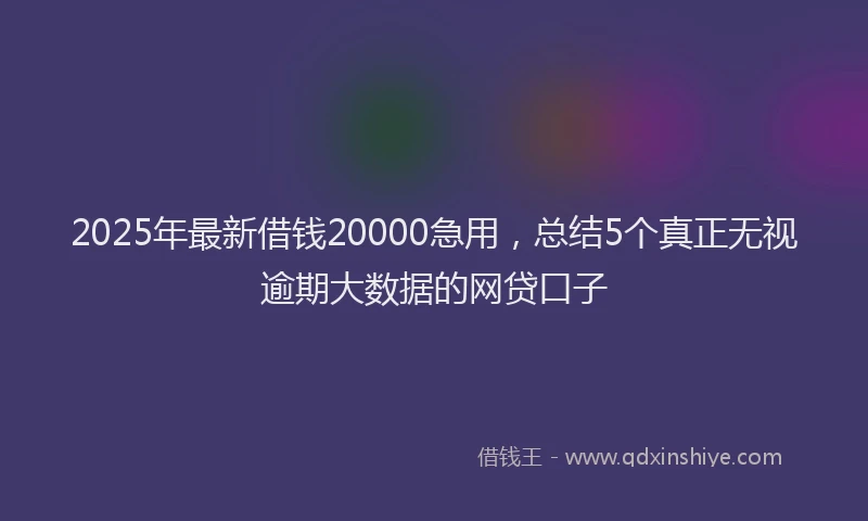 2025年最新借钱20000急用，总结5个真正无视逾期大数据的网贷口子
