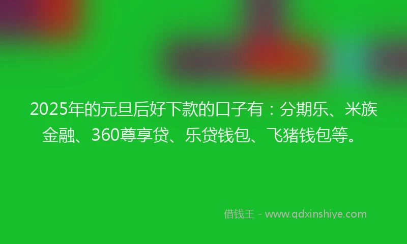 2025年的元旦后好下款的口子有：分期乐、米族金融、360尊享贷、乐贷钱包、飞猪钱包等。
