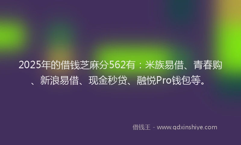 2025年的借钱芝麻分562有：米族易借、青春购、新浪易借、现金秒贷、融悦Pro钱包等。