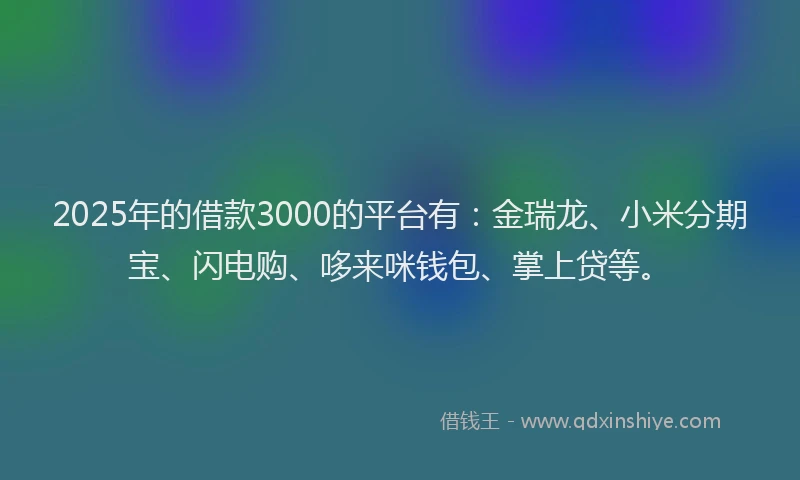 2025年的借款3000的平台有：金瑞龙、小米分期宝、闪电购、哆来咪钱包、掌上贷等。