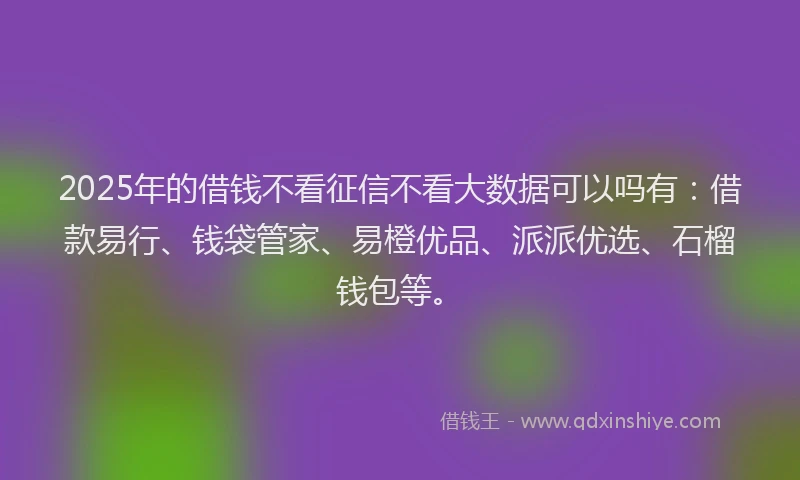 2025年的借钱不看征信不看大数据可以吗有：借款易行、钱袋管家、易橙优品、派派优选、石榴钱包等。