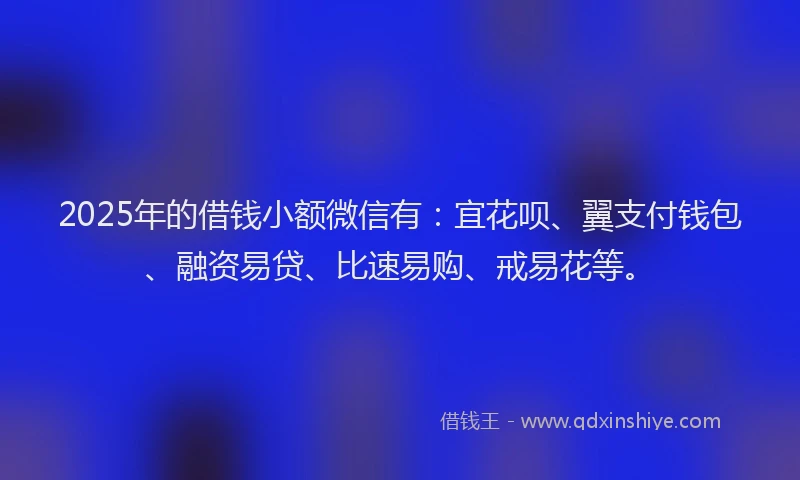 2025年的借钱小额微信有：宜花呗、翼支付钱包、融资易贷、比速易购、戒易花等。
