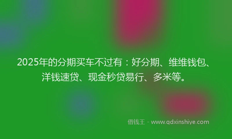 2025年的分期买车不过有：好分期、维维钱包、洋钱速贷、现金秒贷易行、多米等。