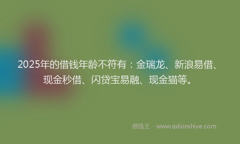 2025年的借钱年龄不符有：金瑞龙、新浪易借、现金秒借、闪贷宝易融、现金猫等。