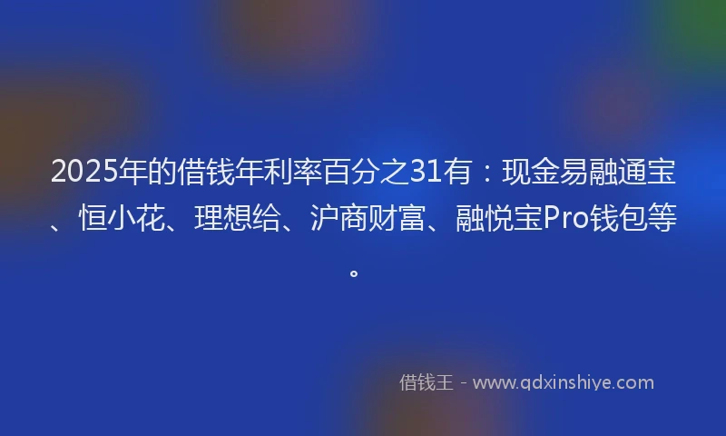 2025年的借钱年利率百分之31有：现金易融通宝、恒小花、理想给、沪商财富、融悦宝Pro钱包等。