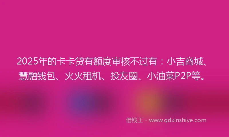 2025年的卡卡贷有额度审核不过有：小吉商城、慧融钱包、火火租机、投友圈、小油菜P2P等。