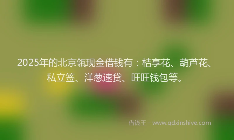 2025年的北京瓴现金借钱有：桔享花、葫芦花、私立签、洋葱速贷、旺旺钱包等。