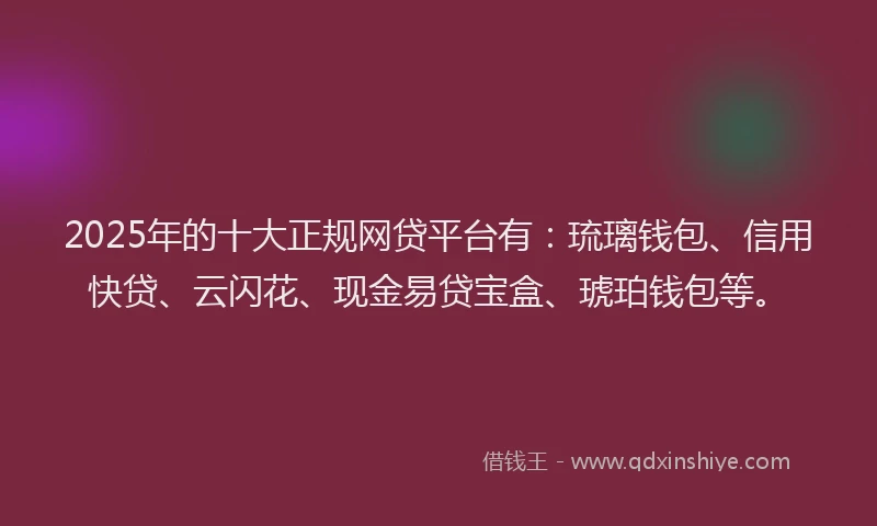 2025年的十大正规网贷平台有：琉璃钱包、信用快贷、云闪花、现金易贷宝盒、琥珀钱包等。