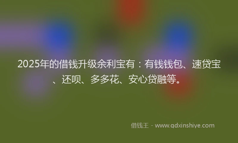 2025年的借钱升级余利宝有：有钱钱包、速贷宝、还呗、多多花、安心贷融等。
