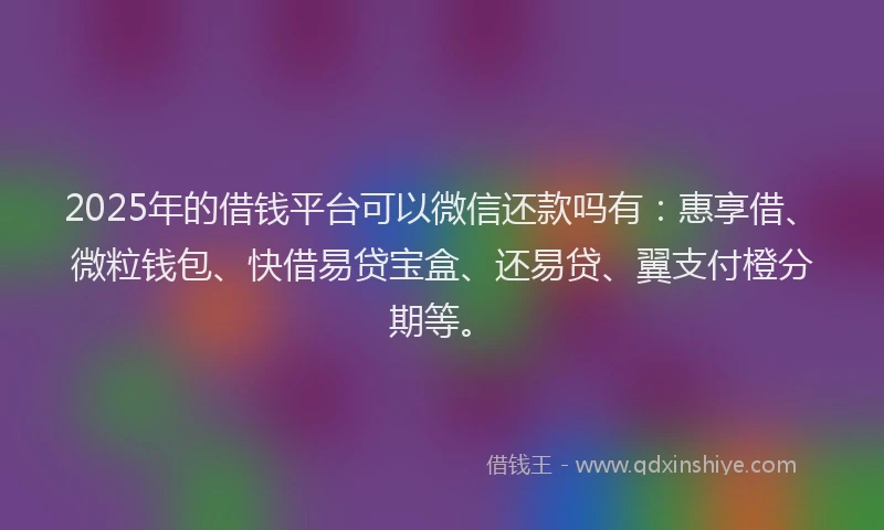 2025年的借钱平台可以微信还款吗有：惠享借、微粒钱包、快借易贷宝盒、还易贷、翼支付橙分期等。