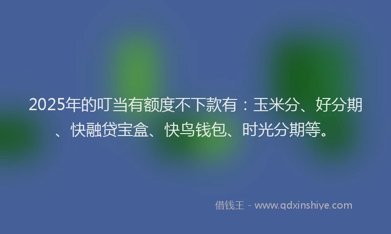 2025年的叮当有额度不下款有：玉米分、好分期、快融贷宝盒、快鸟钱包、时光分期等。
