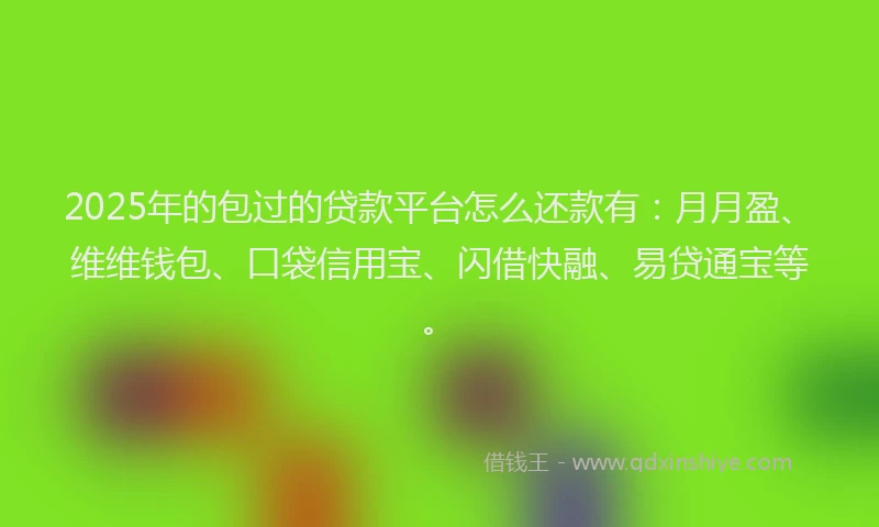 2025年的包过的贷款平台怎么还款有：月月盈、维维钱包、口袋信用宝、闪借快融、易贷通宝等。