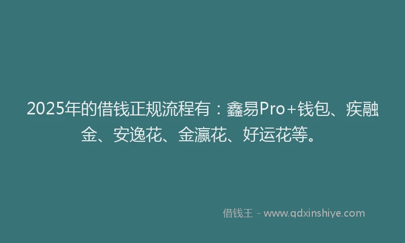 2025年的借钱正规流程有：鑫易Pro+钱包、疾融金、安逸花、金瀛花、好运花等。