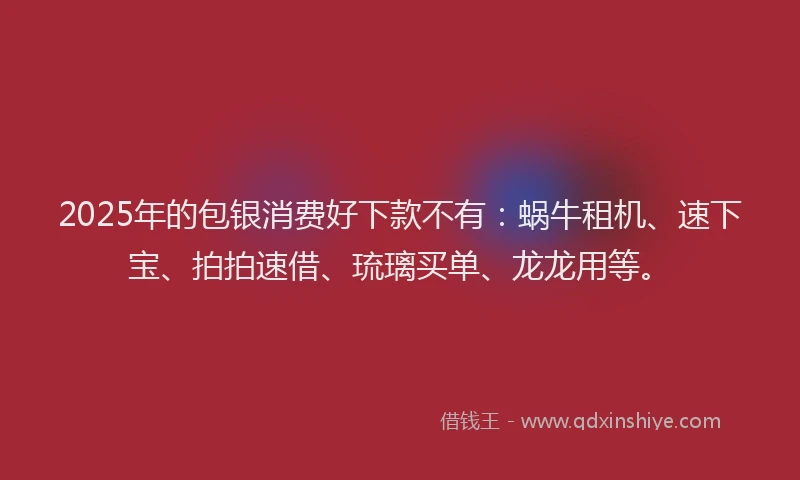 2025年的包银消费好下款不有：蜗牛租机、速下宝、拍拍速借、琉璃买单、龙龙用等。