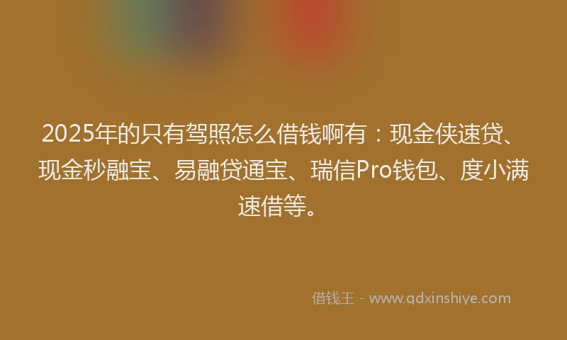 2025年的只有驾照怎么借钱啊有：现金侠速贷、现金秒融宝、易融贷通宝、瑞信Pro钱包、度小满速借等。