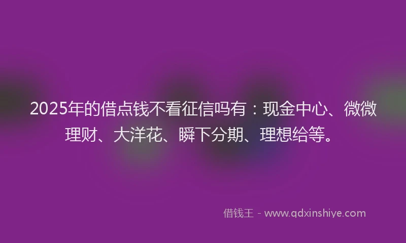 2025年的借点钱不看征信吗有：现金中心、微微理财、大洋花、瞬下分期、理想给等。