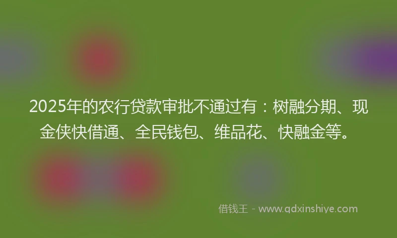 2025年的农行贷款审批不通过有：树融分期、现金侠快借通、全民钱包、维品花、快融金等。
