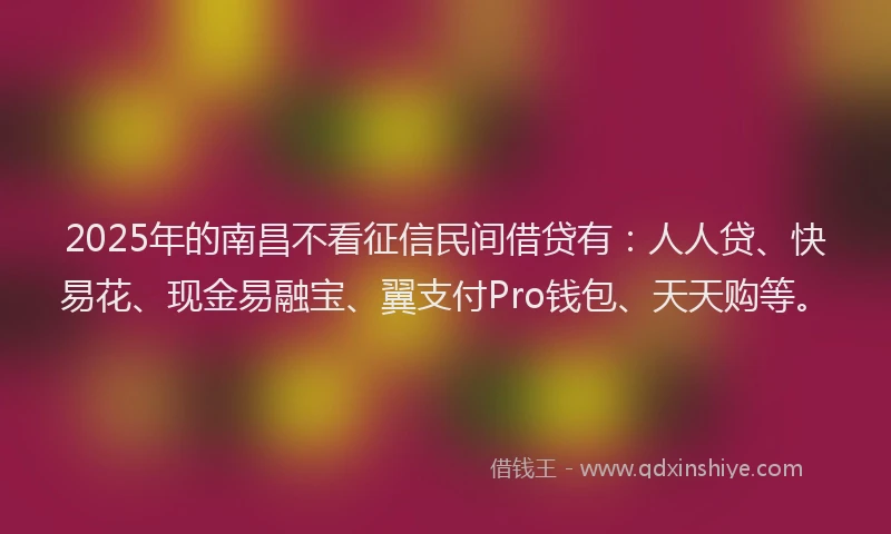 2025年的南昌不看征信民间借贷有：人人贷、快易花、现金易融宝、翼支付Pro钱包、天天购等。