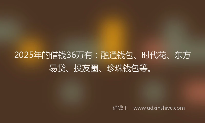 2025年的借钱36万有：融通钱包、时代花、东方易贷、投友圈、珍珠钱包等。