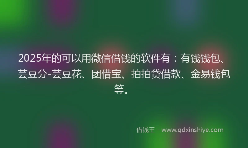 2025年的可以用微信借钱的软件有：有钱钱包、芸豆分-芸豆花、团借宝、拍拍贷借款、金易钱包等。