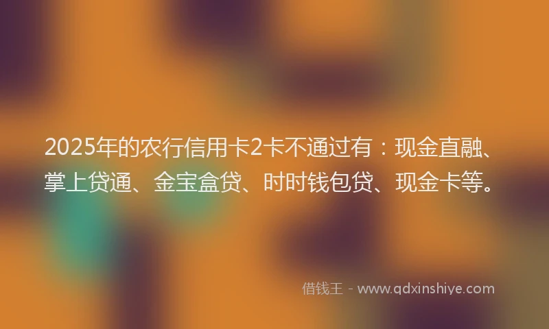 2025年的农行信用卡2卡不通过有：现金直融、掌上贷通、金宝盒贷、时时钱包贷、现金卡等。