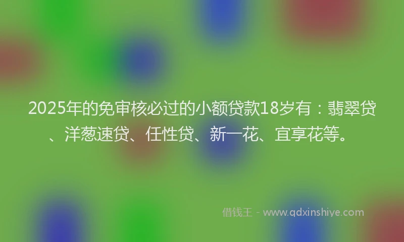 2025年的免审核必过的小额贷款18岁有：翡翠贷、洋葱速贷、任性贷、新一花、宜享花等。