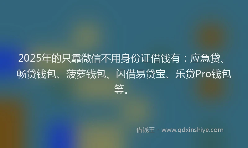 2025年的只靠微信不用身份证借钱有：应急贷、畅贷钱包、菠萝钱包、闪借易贷宝、乐贷Pro钱包等。