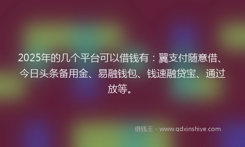 2025年的几个平台可以借钱有：翼支付随意借、今日头条备用金、易融钱包、钱速融贷宝、通过放等。