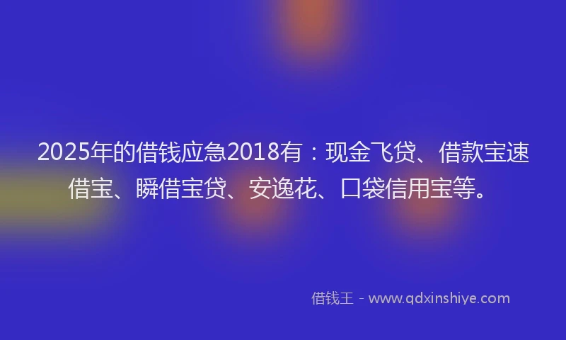 2025年的借钱应急2018有：现金飞贷、借款宝速借宝、瞬借宝贷、安逸花、口袋信用宝等。