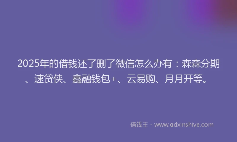 2025年的借钱还了删了微信怎么办有：森森分期、速贷侠、鑫融钱包+、云易购、月月开等。