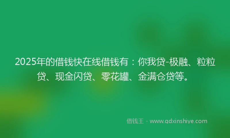 2025年的借钱快在线借钱有：你我贷-极融、粒粒贷、现金闪贷、零花罐、金满仓贷等。