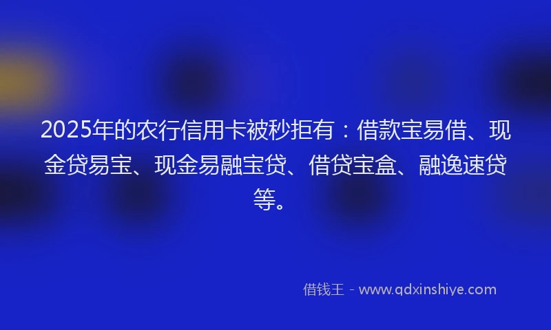 2025年的农行信用卡被秒拒有：借款宝易借、现金贷易宝、现金易融宝贷、借贷宝盒、融逸速贷等。