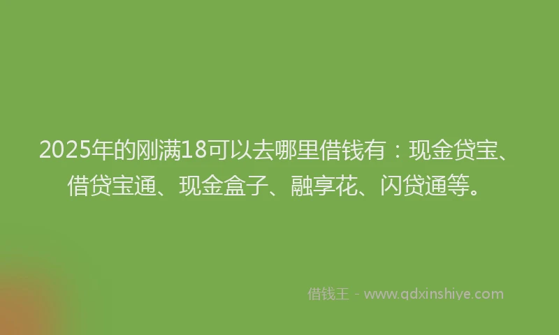 2025年的刚满18可以去哪里借钱有：现金贷宝、借贷宝通、现金盒子、融享花、闪贷通等。
