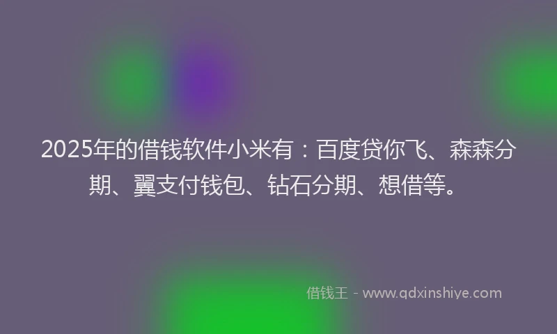 2025年的借钱软件小米有：百度贷你飞、森森分期、翼支付钱包、钻石分期、想借等。