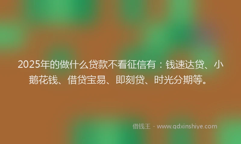 2025年的做什么贷款不看征信有：钱速达贷、小鹅花钱、借贷宝易、即刻贷、时光分期等。