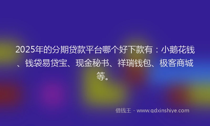 2025年的分期贷款平台哪个好下款有：小鹅花钱、钱袋易贷宝、现金秘书、祥瑞钱包、极客商城等。