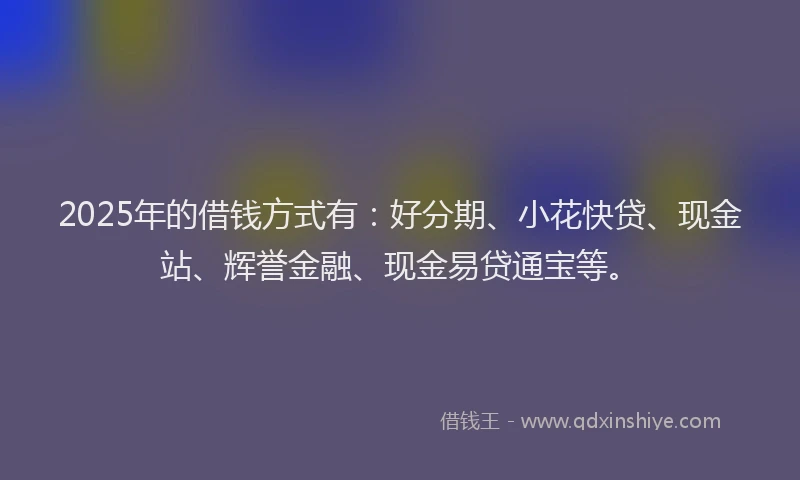 2025年的借钱方式有：好分期、小花快贷、现金站、辉誉金融、现金易贷通宝等。
