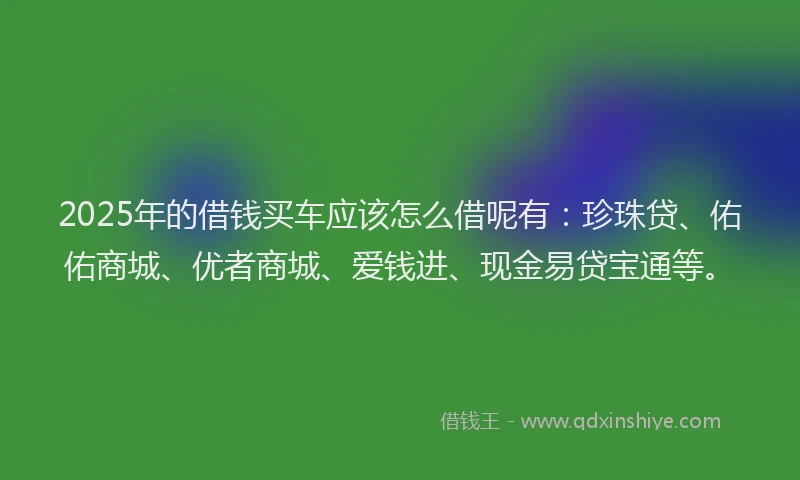 2025年的借钱买车应该怎么借呢有：珍珠贷、佑佑商城、优者商城、爱钱进、现金易贷宝通等。