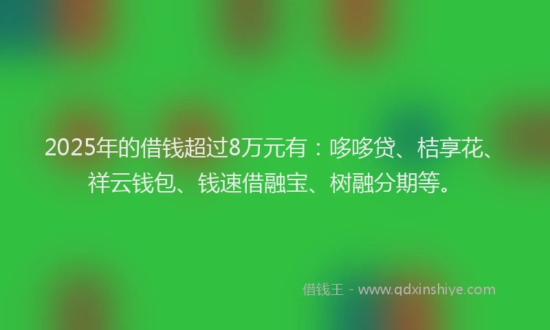 2025年的借钱超过8万元有：哆哆贷、桔享花、祥云钱包、钱速借融宝、树融分期等。